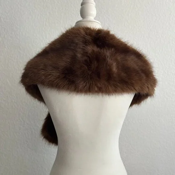 ZARA Accessories Brown Faux Fur Shawl Wrap Scarf - Picture 7 of 8